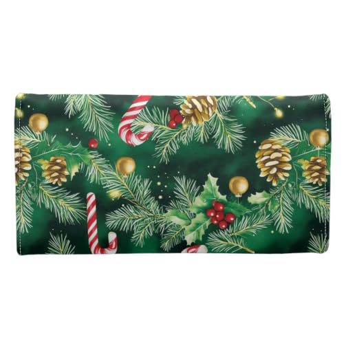 Image of AFPANQZ Womens Wallets RFID Blocking Leather Clutch Long Wallet for Women | Christmas Tree Crutch Print Card Holder Phone Organizer Ladies Travel Purse Hollow Out