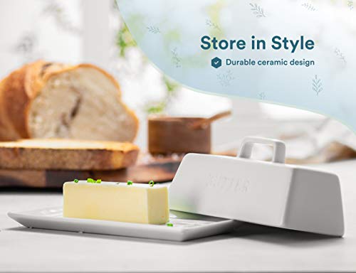 Kook Ceramic Butter Dish With Lid, Kitchen Countertop Butter Keeper, Serving Tray With Cover, Storage Container, Holds 1 Stick, Microwave And Dishwasher Safe, White #TOP4