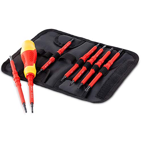 SDC Magnetic Screwdriver Set, Insulated Multi Screw Driver Kit, with 14 Ultra-Strong Interchangeable Tips (3 Phillips, 3 Slotted, 4 Torx, 2 Square, 2 Hex)