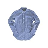 メンズ シャツ 100％綿 片手で簡単着脱 ギンガム ボタンダウン 長袖シャツ (ブルー, LL)