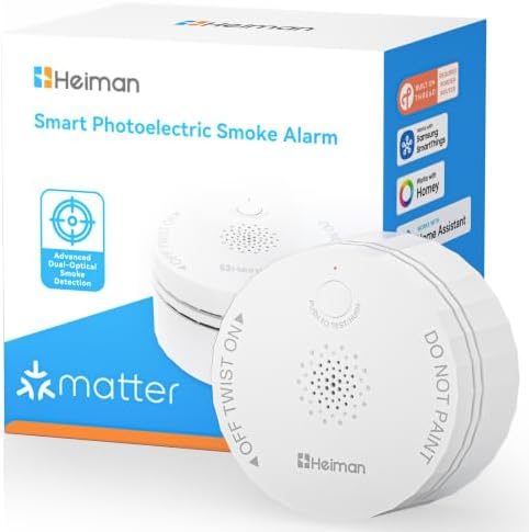 Heiman Rauchmelder Matter mit Temperatur und Feuchtigkeitssensor, S1-TM | austauschbare 5-Jahres-Batterie, Magnethalterung, kompatibel mit Apple HomeKit, SmartThings, Home Assistan