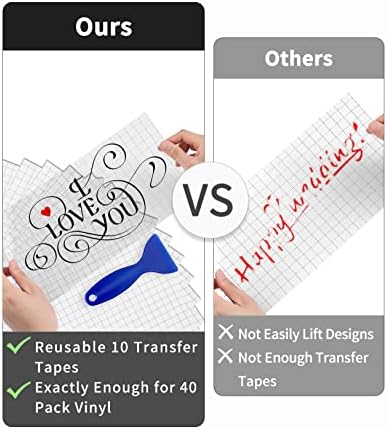 50 Pack Permanent Vinyl for Cricut Machines (12" x 12") - 40 Adhesive Vinyl (Matte & Glossy) + 10 Transfer Tapes, 1 Scraper, Waterproof Vinyl for All Cutting Machines,