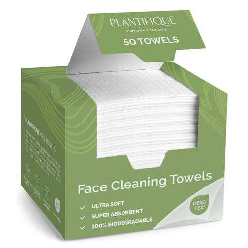 PLANTIFIQUE Toallas Desechables Faciales 100% Viscosa - 50 Piezas Toallitas Biodegradables Cara XL 24x30 cm - Skin Care...