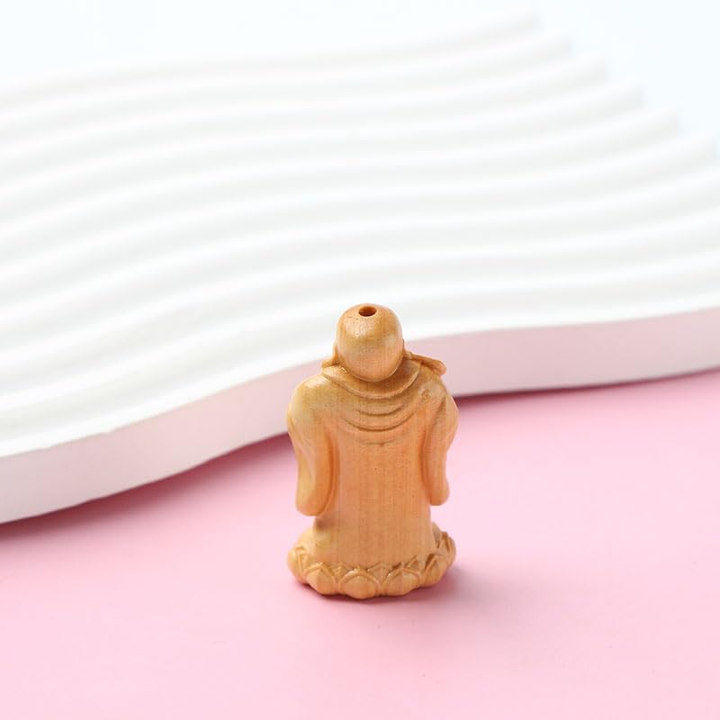 Estatua de Buda pequeña de madera tallada, 2 piezas miniatura 6
