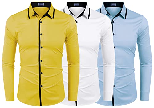 Image of Zombom Combo of Men's Cotton Blend Solid Regular Fit Casual Full Sleeves Shirts (Pack of 3)