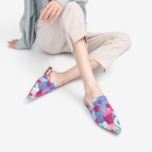 Image of Tilocow Women's Pointed Toe Flat Mules Backless Slip On Loafers