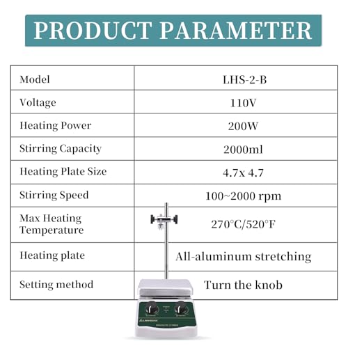 Image of LHS-2 Magnetic Stirrer Hot Plate, 300C /572F, 2000RPM, 2L | Plate surface temp max 300C, 1 stir bar included, support stand, non-digital mixer, for lab heating & mixing