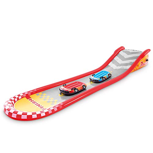 Image of Intex 57167EP 18.5 Foot Long Inflatable Racing Fun Water Slide Track with 2 Surf Car Riders and Built-in Sprayer for Ages 6 and Up