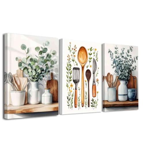 ZXHYWYM 3 Pcs Farmhouse Kitchen Wall Art Boho Sage Green
