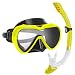 2019 Snorkel Set for Women and Men, Anti Fog Tempered Glass Snorkel Mask for Snorkeling, Swimming and Scuba Diving, Anti Leak Dry Top Snorkel Gear Panoramic Silicone Goggle No Leak Yellow