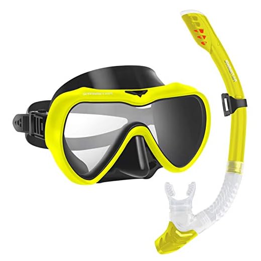 SwimStar Snorkel Set for Women and Men, Anti Fog Tempered Glass Snorkel Mask for Snorkeling, Swimming and Scuba Diving, Anti Leak Dry Top Snorkel Gear Panoramic Silicone Goggle No Leak Yellow