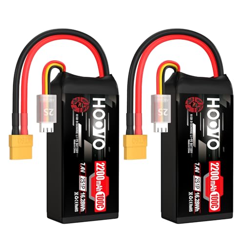HOOVO 2S Shorty Lipo Battery 2200mAh 100C 7.4V XT60 (2 Pack)