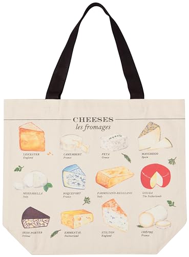 Now Designs Cheeses Les Formages Printed Reusable Cotton Tote Bag, 15 x 18 inch