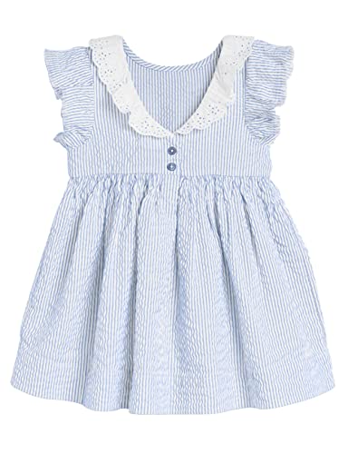 Baby Girl Lace Collar Stripe Dress Toddler Cute Summer Flutter Sleeve Dresses 7-8 Years #TOP1