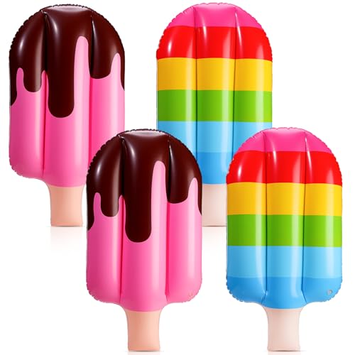 Image of JellyArch 4 Pcs 36 Inch Inflatable Ice Cream Blow up Rainbow Ice Cream Inflatable Summer Decorations for Summer Pool Beach Birthday Party Decor