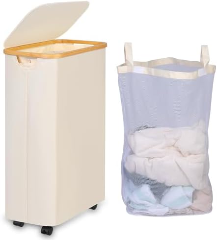 iEGrow Laundry Basket 75L with Lid, Laundry Basket with Wheels an...