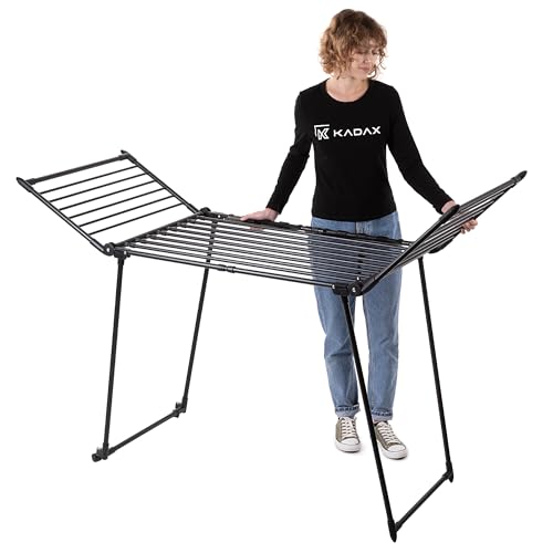Miniatura 3 de Kadax Tendedero Extensible, 257x60x99 Cm, Secador De Pie Con Gran Superficie De Secado, Secador De Ropa Plegable, Tendedero De Alas Extensible Negro