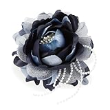 [クレインズコレクション] 一輪 コサージュ ブローチ クリップ 2WAY パールビーズ フォーマル 入学式 卒業式 結婚式 ハレの日に (ネイビー)