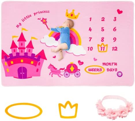 Baby Monthly Milestone Blanket Soft Fleece Photography Background Blanket Baby Shower Present Best Photography Backdrop Photo Prop Infant Swaddling Blanket for 1 to 12 Months Newborn Boy & Girl