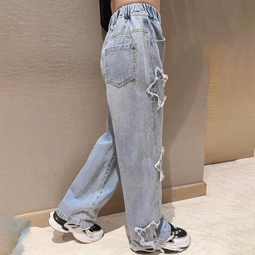 Star Jeans Girls Baggy Y2k Aesthetic Denim Pants Casual Elastic Waist Straight Trousers with Pockets4