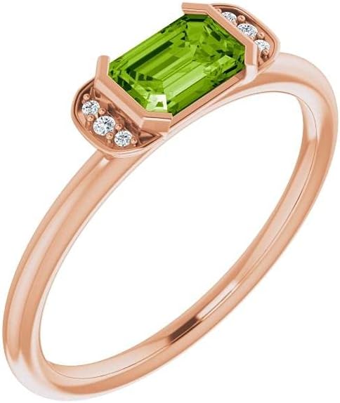 Diamond2Deal 14K Rose Gold Peridot & .02 ct Diamond Stackable Ring Size 7