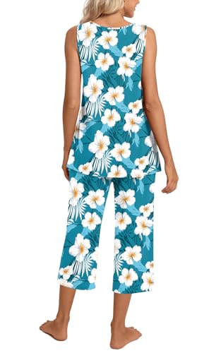 Image of TAOHUADAO Womens Summer 2 Piece Pajama Sets, Sleeveless Tops with Capri Pants, Lounge Ladies Pjs Sets with Pockets