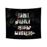 OERJU 33.9x27.6 inches Green Leaves Tapestry White Font White Font Treat People with Kindness Red...