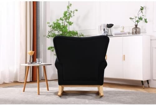 Miniatura 5 de Mecedora tapizada, moderna mecedora de respaldo alto con asiento acolchado de tela y base de madera, sillón decorativo para guardería, sala de