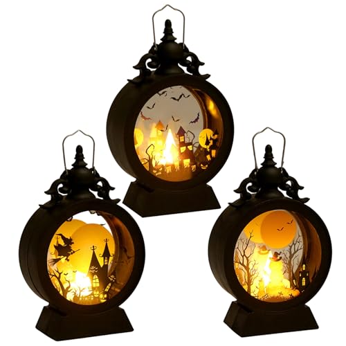 Farol colgante de Halloween con luces LED y cristal decorativo pack de 3 farolillos vintage