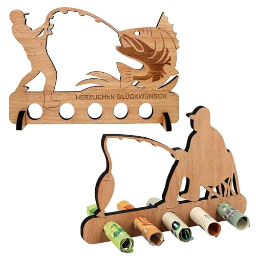 JDNFKG 2 Regalos para Pescadores, Hombres De Pesca De Madera, Regalos De Dinero De Cumpleaños, Regalos En Efectivo De Pescadores, Decoraciones De Escritorio, Adecuados para Amigos Y Familiares.