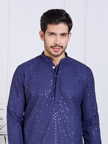 Image of Rajubhai Hargovindas Men Pure Cotton Chikankari Embroidered Straight Kurta