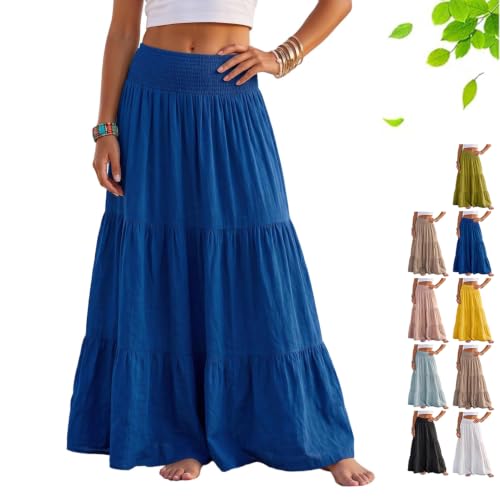 Jupe longue bohème à volants pour femme avec poches et taille haute