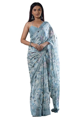 Image of MIRCHI FASHION Women Saree Floral Printed Chiffon | Breathable Lightweight Summer Sari for Office and Daily Use with Unstitched Blouse (Available in 20 Styles)
