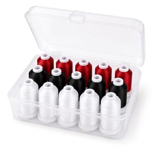Image of Simthread 15-Color Polyester Machine Embroidery Thread Set, 5W 5B 5R | 15 coordinated 1000M polyester spools for machine embroidery, quilting, patches, monograms and everyday sewing.