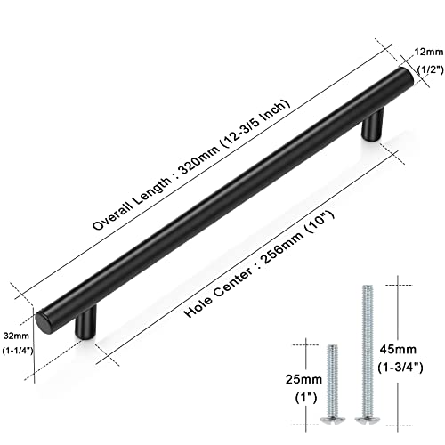 Image of Probrico (10 Pack 10 Inch Center-to-Center Bar Cabinet Pull Black Modern Cabinet Handles Cupboard Pull Kitchen Cabinet T Bar Handle Dresser Pulls