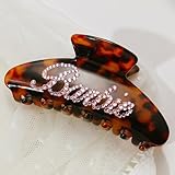 Personalized Rhinestone Hair Claw Barrettes - Custom Name/Number, French Design Cellulose Acetate Clips for Women & Girls (Tortoise, 4")