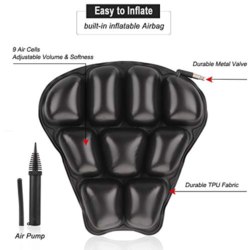 LKV Motorcycle Seat Cushion Pillion Pad,Inflatable Rear Passenger Seat Air Pressure Relief Ride seat pads with Inflatable Airbag Pad,Reduces Vibration