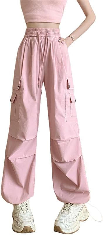 JYHBHMZG Women's American Style Summer Cuffed Hem Wide Leg High Waist Casual Sports Cargo Pants