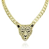 Chunky Cuban Chain Leopard Pendant Choker for Women Men,Animal Cheetah Iced Out Charm Necklace with 14K Gold Plated Link,Faux Diamond Bling Bold Statement Hip Hop Rapper Punk Jewelry,gold