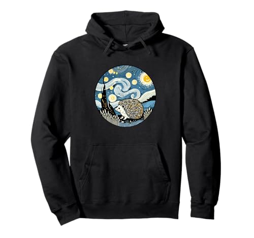 Hedgehog Pet Animal Cute - Van Gogh Starry Night Style Pullover Hoodie