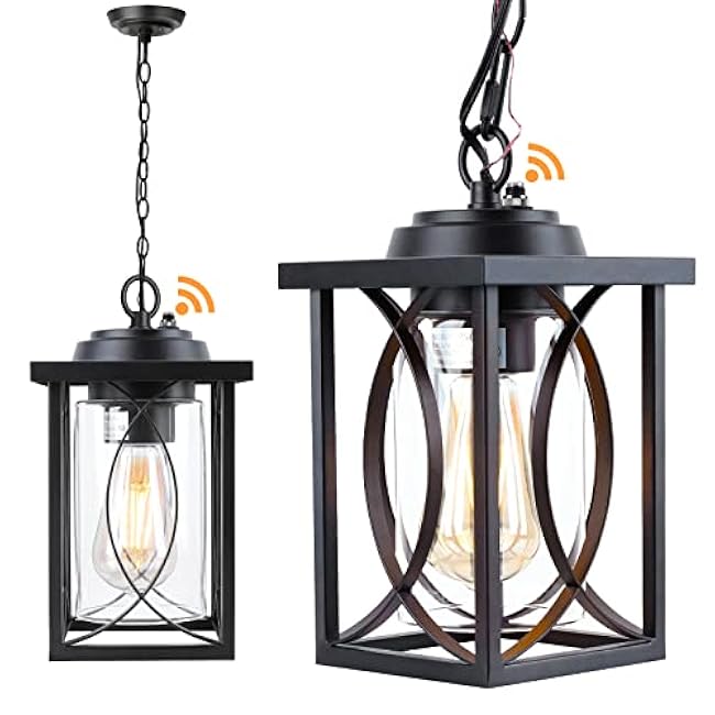 Outdoor Pendant Light, Outdoor Hanging Light Fixture, Exterior Lantern Anti-Rust Metal with Clear Glass Shade