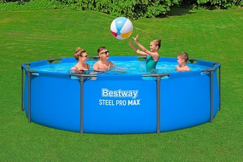Bestway Steel Pro Max Round Frame Swimming Pool 10 ft with Filter Pump, 305 x 76 cm Above Ground Pool, Durable Tri Tech Material, Rust Resistant Steel Frame, Easy Setup Garden Pool - Blue - View 4