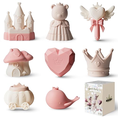 Image of MarcZero Princess Silicone Bath Toys 8Pcs for Toddlers Kids Babies,Bathtub Water Toys,Soft Squeezable Easy-Grip Pool Toys Set (Pink)