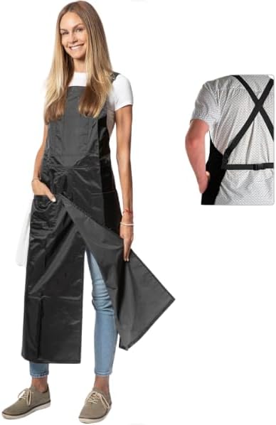 K-Rae EvolutionStay Dry Craft and Pottery Apron Split Leg Black Water Proof with Towel Loops Full Coverage and Adjustable for Women or Men, Black, One size