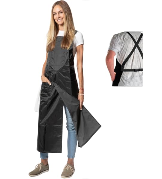 K-Rae EvolutionStay Dry Craft and Pottery Apron Split Leg Black Water Proof with Towel Loops Full Coverage and Adjustable for Women or Men, Black, One size