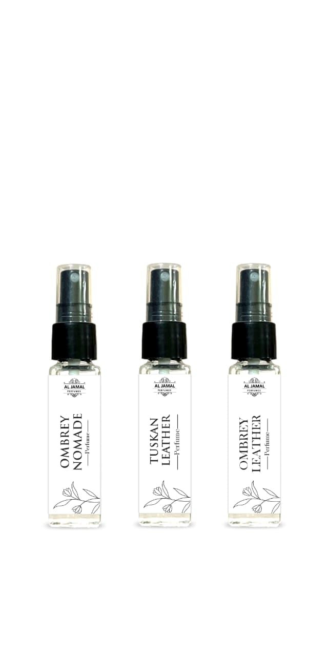 AL JAMAL Perfumes Ombrey Nomade, Ombrey Leather & Tuscan Leather | Long-Lasting Fragrance Oil | Alcohol-Free Attar | Pack of 3 (8ml Each)