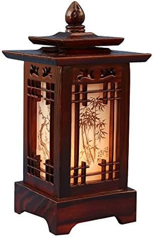 Antique Alive Carved Wood Lamp Handmade Traditional Korean Kingdom Window Design Art Deco Lantern Brown Asian Oriental Bedside Bedroom Accent Unusual Table Light (Pagoda)