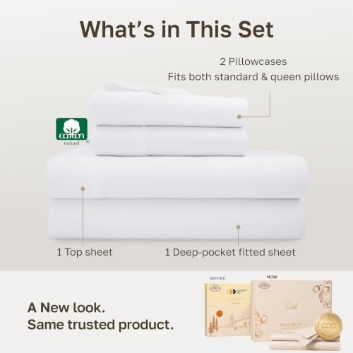 California Design Den Soft 100% Cotton Sateen Queen Bed Sheets Set, White β image 3