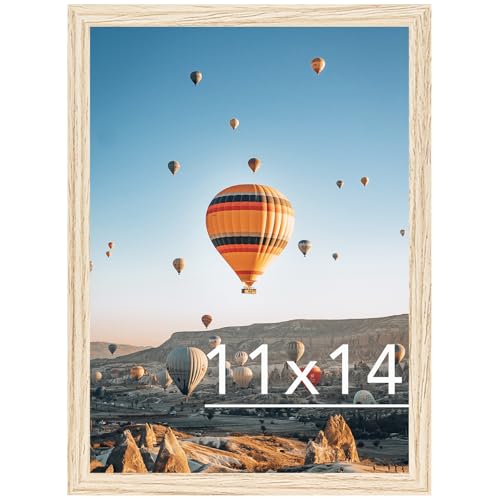 Image of JCJMY 11x14 Picture Frame for Wall Hanging, Wall Mounting Horizontally or Vertically, 11 x 14 Wall Gallery Poster Photo Frame with Shatter Resistant Plexiglass, Natural