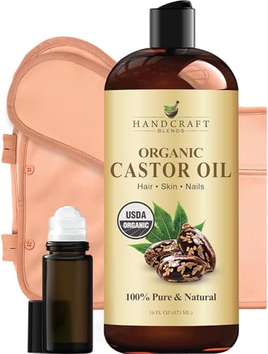 Image of Handcraft Blends Castor Oil Pack Wrap | Organic Castor Oil 16 oz | Reusable Wraps | Roll on Bottle | Durable Comfortable Pack Wraps | Adjustable Elastic Straps| Neck and Stomach